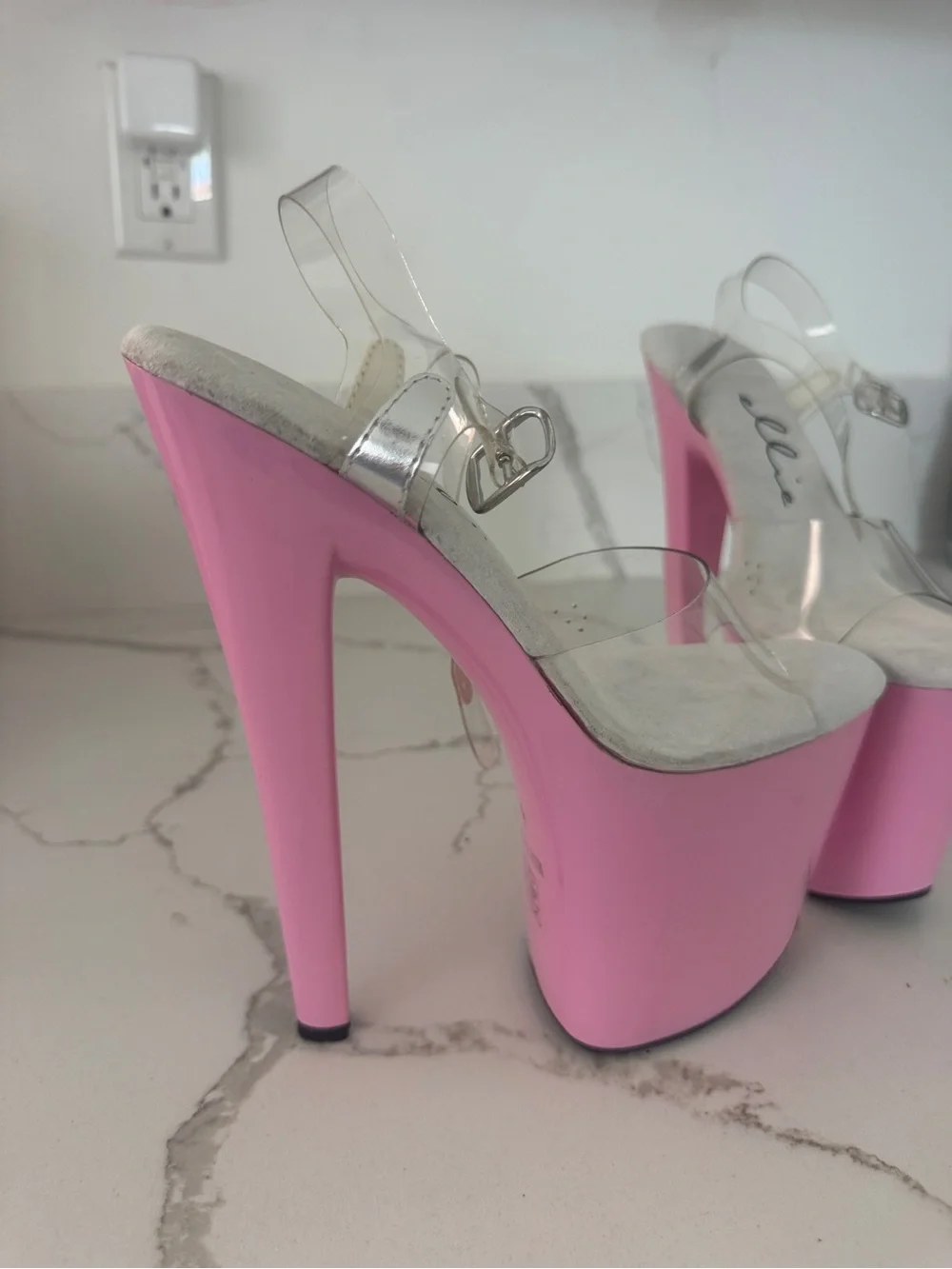 Ellie Pink Platform High-Heel Sandals with Clear Straps